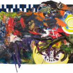 Abstract painting with swirls and splatters of paint