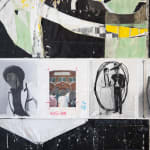 Detail of collage of images and clothing items in a gridlike fashion