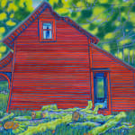 Red barn with crushed roof