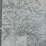 Potted plant made of white metal strips on white metal background