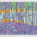 Forest scene in fluorescent orange and purple