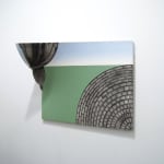 Painting of landscape with abstract concrete structures