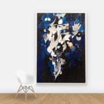 Abstract collage created from cut-up paintings and studio detritus hung on wall