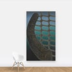 Curved wooden structure with chain link abstracted on wall