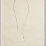A delicate line drawing in the shape of an amphore vessel on light beige colored paper