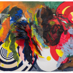 Abstract painting with swirls and splashes of paint
