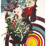 Multicolored abstract painting on paper with washes, stripes, and globs