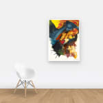 Multicolored abstract painting on paper with washes, stripes, and globs
