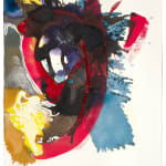 Multicolored abstract painting on paper with washes, stripes, and globs