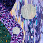 Purple and blue paper collage with moon in the sky