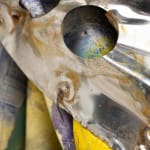 Detail view of multimedia wall sculpture