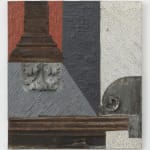 An abstract composition made from strips of colored tin
