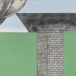 Painting with grey brick wall holding up grey structure