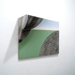 Painting of landscape with abstract concrete structures