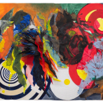 Abstract painting with swirls and splashes of paint
