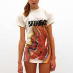 T-shirt screenprinted with image of artist posed nude with dildo