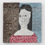 Portrait of a woman made from strips of colored tin