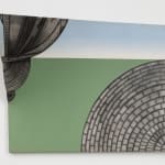 Painting of landscape with abstract concrete structures