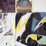 Detail of collage of images and clothing items in a gridlike fashion