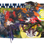 Abstract painting with swirls and splatters of paint