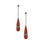*, A pair of Art Déco coral, onyx and diamond ear pendants, circa 1925