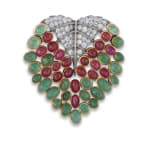 A ruby, emerald and diamond 'Feuille' brooch