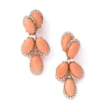 A pair of coral and diamond ear pendants