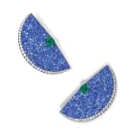 A pair of blue sapphire, emerald and diamond ear clips