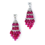 A pair of Art Déco cabochon ruby and diamond chandelier earrings