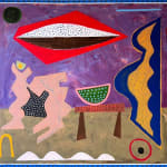 Nasser Almulhim Funky camel chasing a watermelon, 2025 Acrylic and oil pastel on canvas 200 x 200 cm 78 3/4 x 78 3/4 in