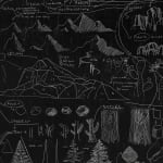 a detail of a black and white panel drawing of how to draw a landscape on a white wall