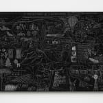 a black and white panel drawing of how to draw a landscape on a white wall