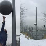 image of tetherball sculpture outside