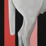 Detail of painting of headless horse against striped background