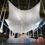 sculpture installation inside armory