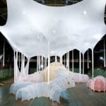 sculpture installation inside armory