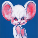 Sérigraphie originale de l'artiste Guillaume Pinard représentant une souris blanche en position de boxeur sur un fond bleu