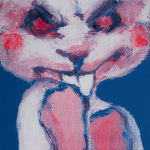Sérigraphie originale de l'artiste Guillaume Pinard représentant une souris blanche en position de boxeur sur un fond bleu