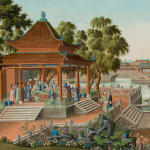 Pair of Chinese Export Gouaches depicting ‘The Emperor of China and his Court’ and ‘The Gardens and Pavilions of the Empress of China’ CHINESE EXPORT