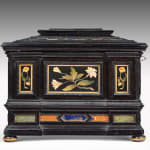 Coulborn antique Ebony Casket Mounted with Florentine Pietra Dura Panels and Specimen Marbles