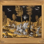 Jonas Zeuner (Kassel 1727-1814 Amsterdam), Verre Églomisé Gold and Silver Reverse Engraved Picture on Glass Depicting a Hunting Scene