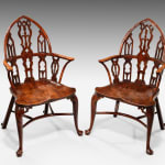 Pair of George II Yew, Elm and Ash Gothic Windsor Armchairs Thames Valley