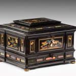 Coulborn antique Ebony Casket Mounted with Florentine Pietra Dura Panels and Specimen Marbles