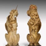 Coulborn antique James I Carved Oak Polychrome-decorated and Parcel-gilt Heraldic Supporters Lion Unicorn