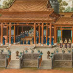 Pair of Chinese Export Gouaches depicting ‘The Emperor of China and his Court’ and ‘The Gardens and Pavilions of the Empress of China’ CHINESE EXPORT