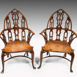 Pair of George II Yew Gothic Windsor Armchairs