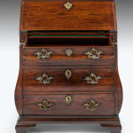 Coulborn antique George II mahogany bureau of bombe form and small proportions