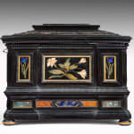 Coulborn antique Ebony Casket Mounted with Florentine Pietra Dura Panels and Specimen Marbles