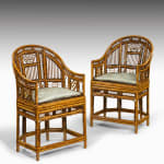 antique Coulborn Pair of Chinese Export ‘Brighton Pavilion’ Bamboo Chairs and Table En Suite