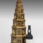 Chinese Export Black Lacquer and Gilt Pagoda with original silk-lined leather case
